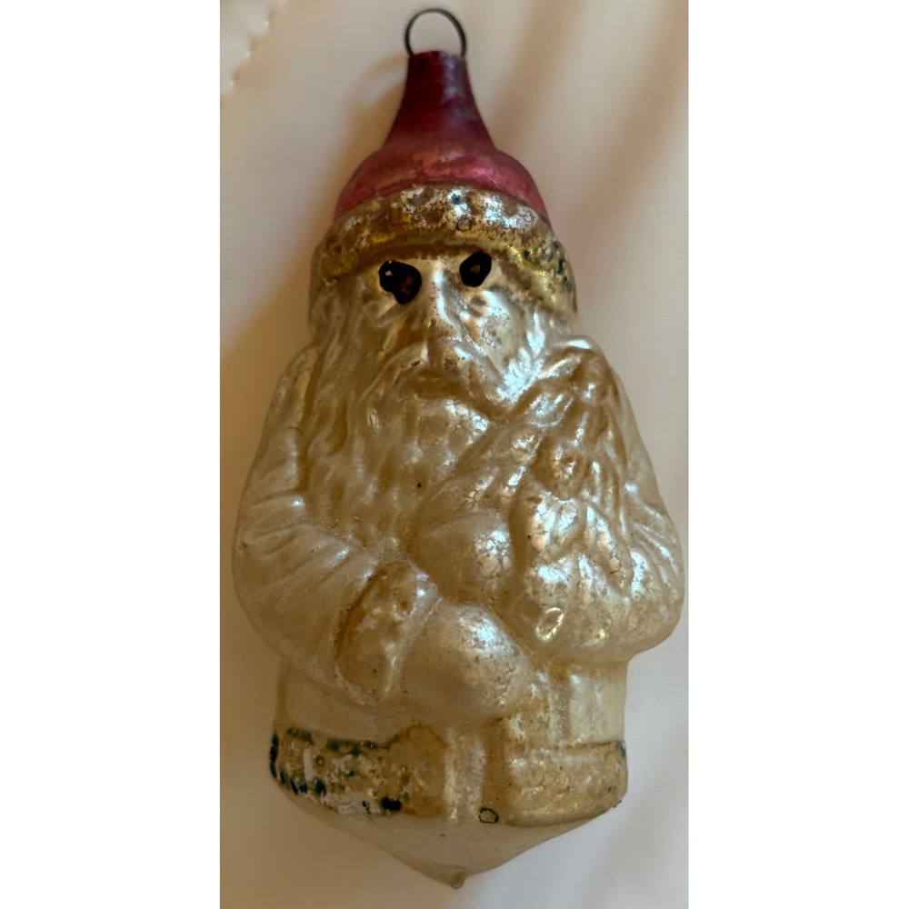 Vintage Early Unsilvered German Glass Santa Claus Christmas Ornament